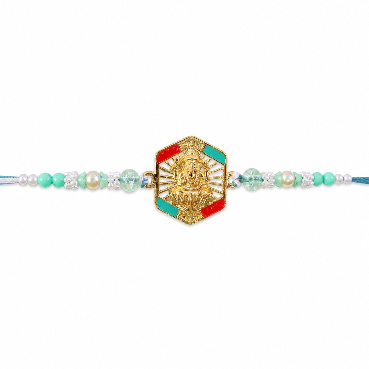 Hexagon Ganesha Designer Rakhi with Pearl Beaded Festive Detail
