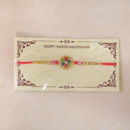 Floral Stone Designer Rakhi with Kundan Beaded Festive Detail