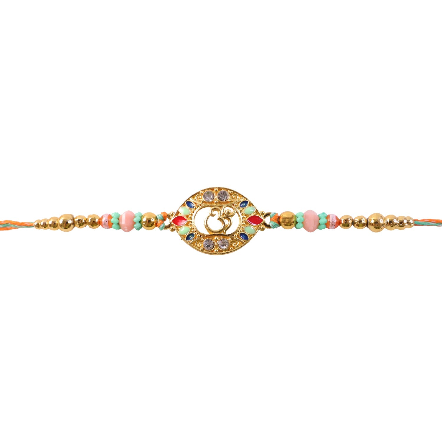 Round Om Designer Rakhi with Pearl Beaded Festive Detail