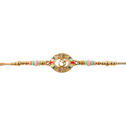 Round Om Designer Rakhi with Pearl Beaded Festive Detail
