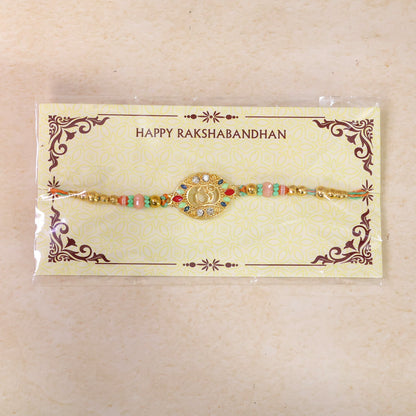 Round Om Designer Rakhi with Pearl Beaded Festive Detail