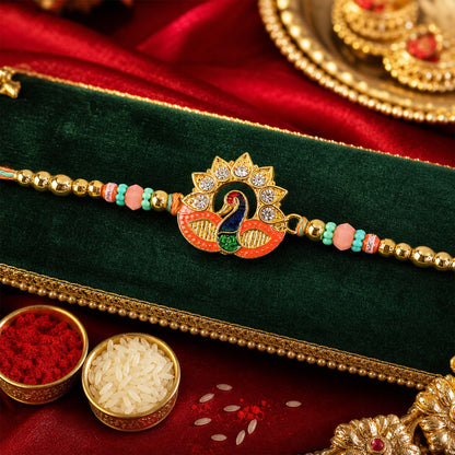 Peacock Kundan Designer Rakhi with Pearl Beaded Festive Detail