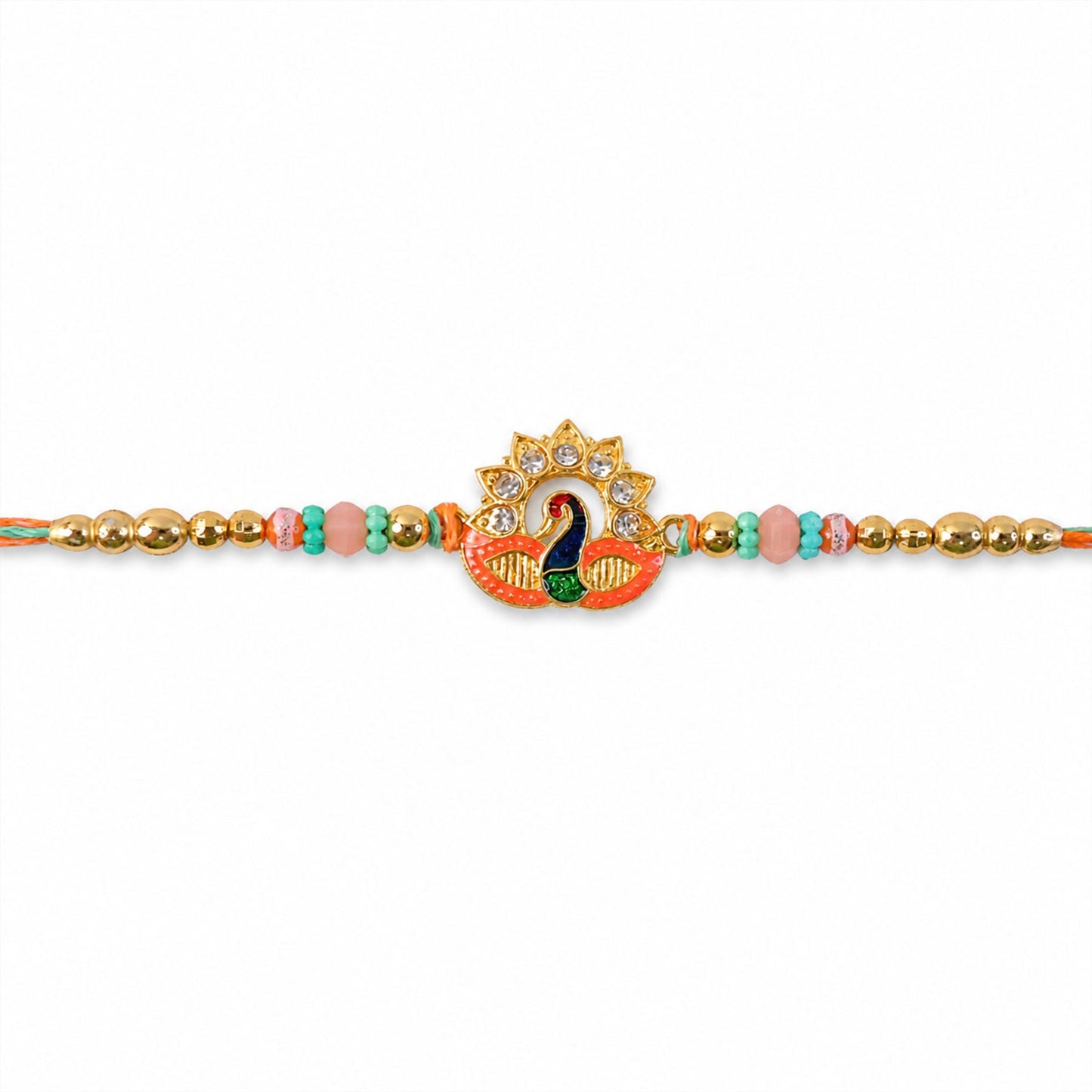 Peacock Kundan Designer Rakhi with Pearl Beaded Festive Detail