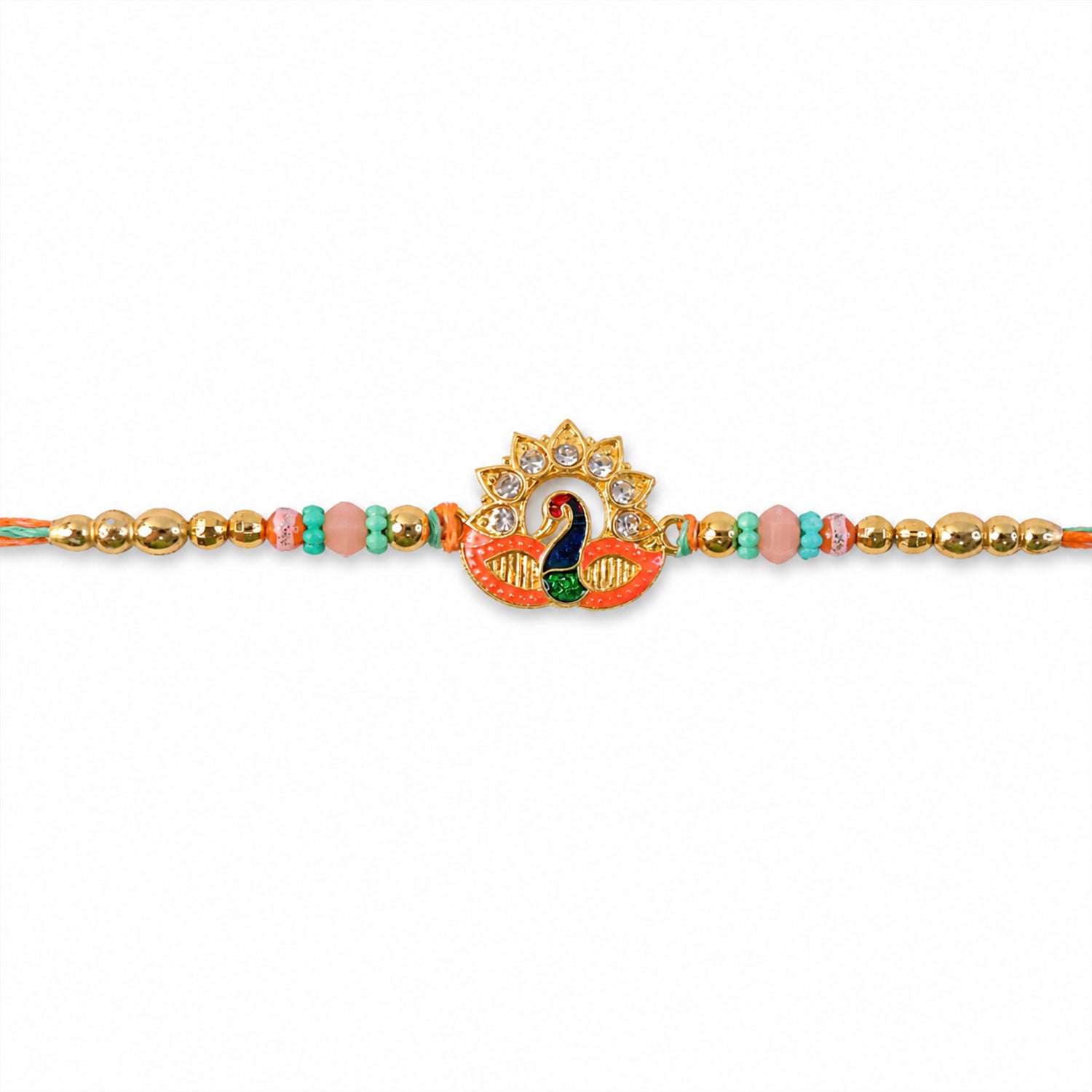 Peacock Kundan Designer Rakhi with Pearl Beaded Festive Detail