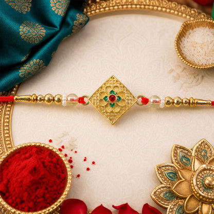 Floral Stone Designer Rakhi with Beaded Traditional Detailing