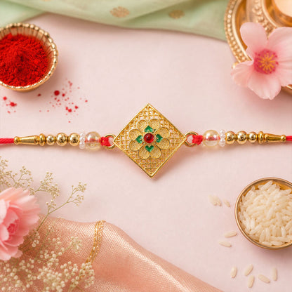 Floral Stone Designer Rakhi with Beaded Traditional Detailing