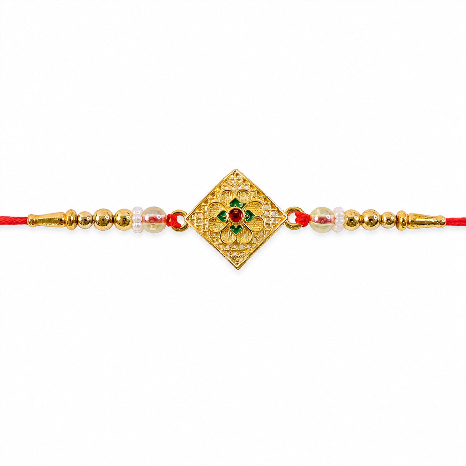 Floral Stone Designer Rakhi with Beaded Traditional Detailing
