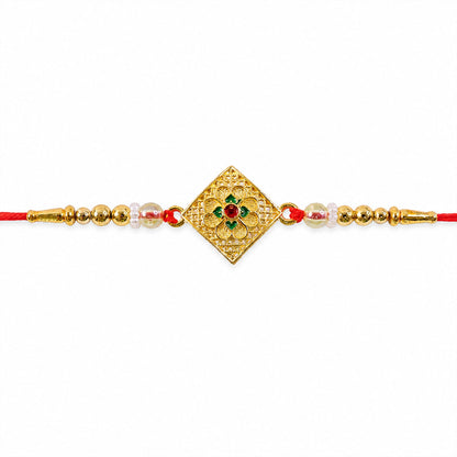 Floral Stone Designer Rakhi with Beaded Traditional Detailing