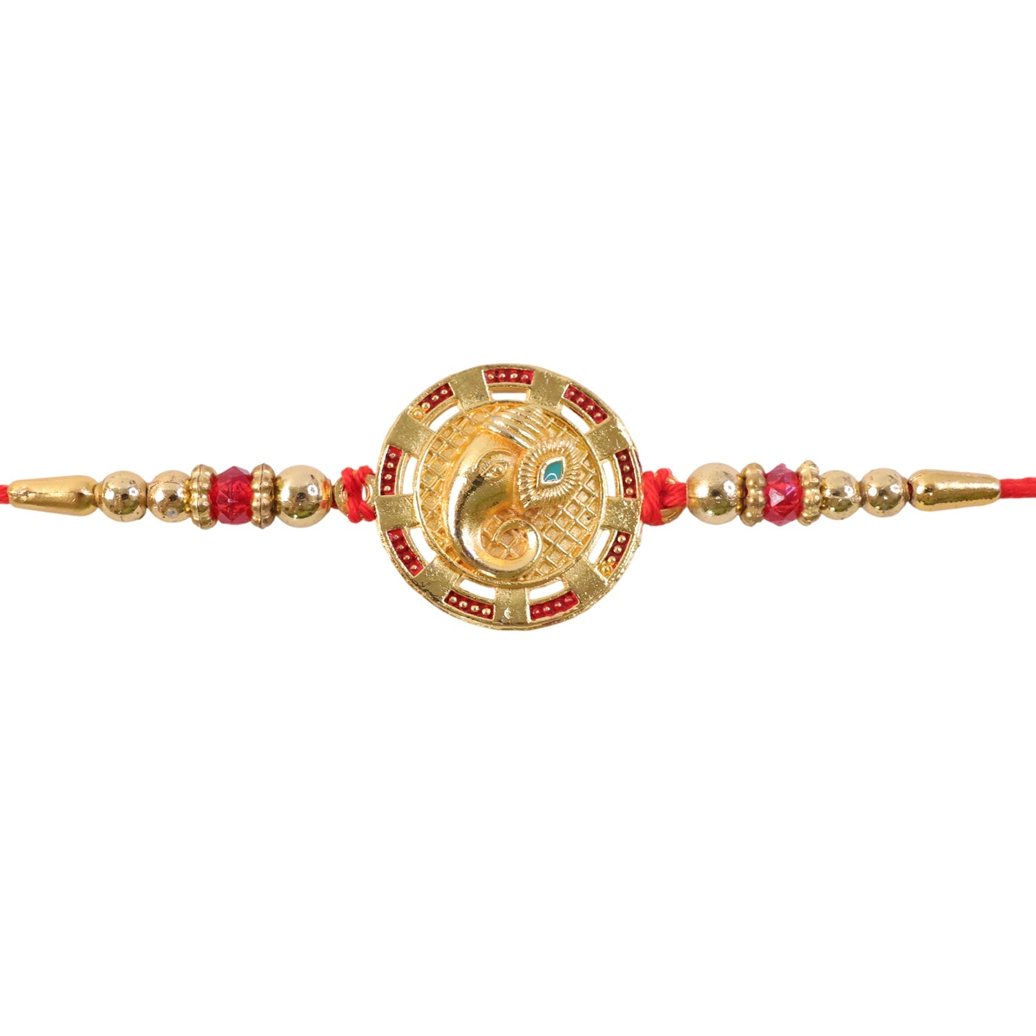 Round Ganesha Kundan Designer Rakhi with Beaded Festive Detail Pattern
