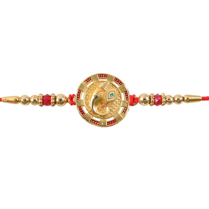 Round Ganesha Kundan Designer Rakhi with Beaded Festive Detail Pattern