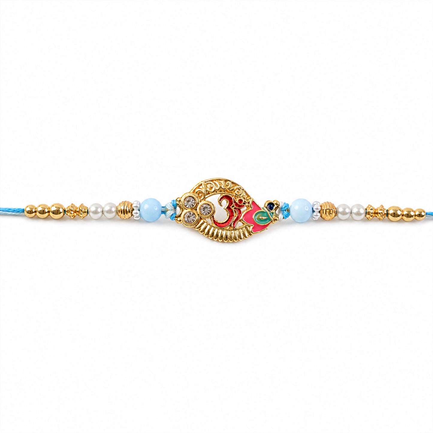 Om Motif Designer Rakhi with Pearl Beaded Traditional Detail
