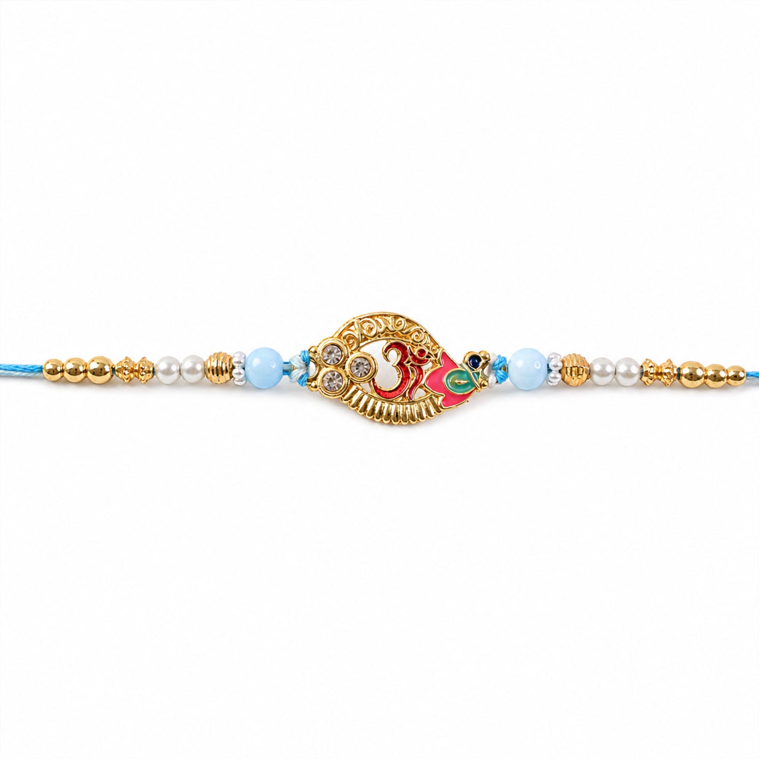 Om Motif Designer Rakhi with Pearl Beaded Traditional Detail