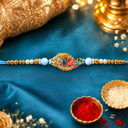 Om Motif Designer Rakhi with Pearl Beaded Traditional Detail