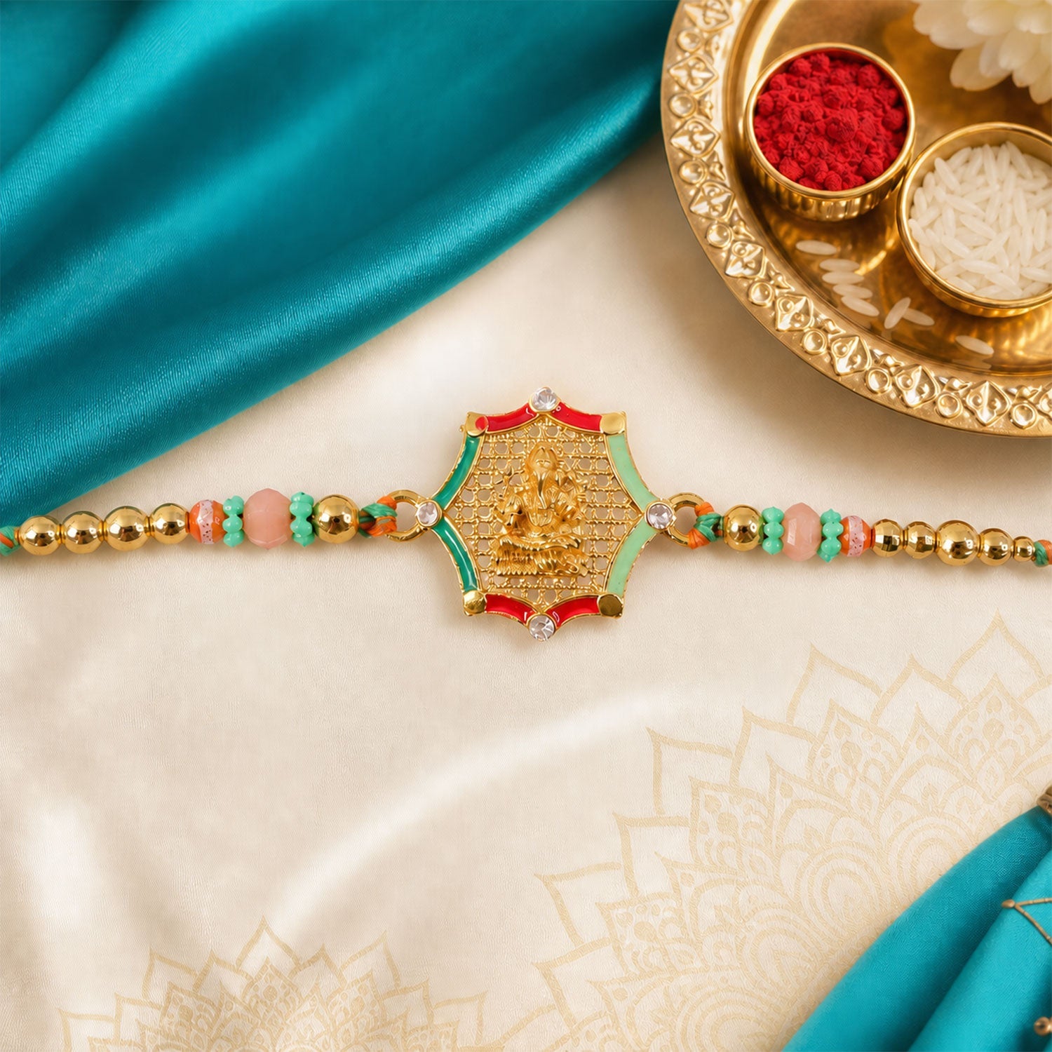 Star Shape Ganesha Designer Rakhi with Beaded Festive Detailing