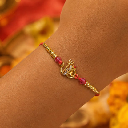 Om Charm Designer Rakhi with Pearl Beaded Traditional Styling