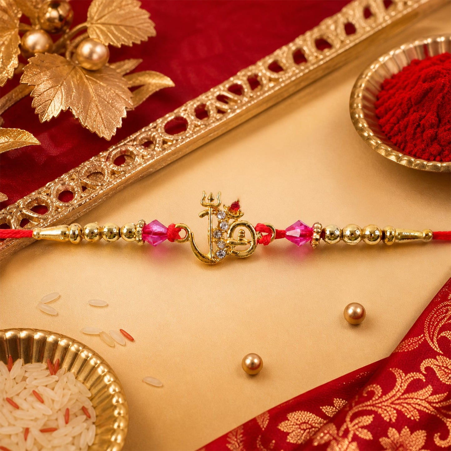 Om Charm Designer Rakhi with Pearl Beaded Traditional Styling