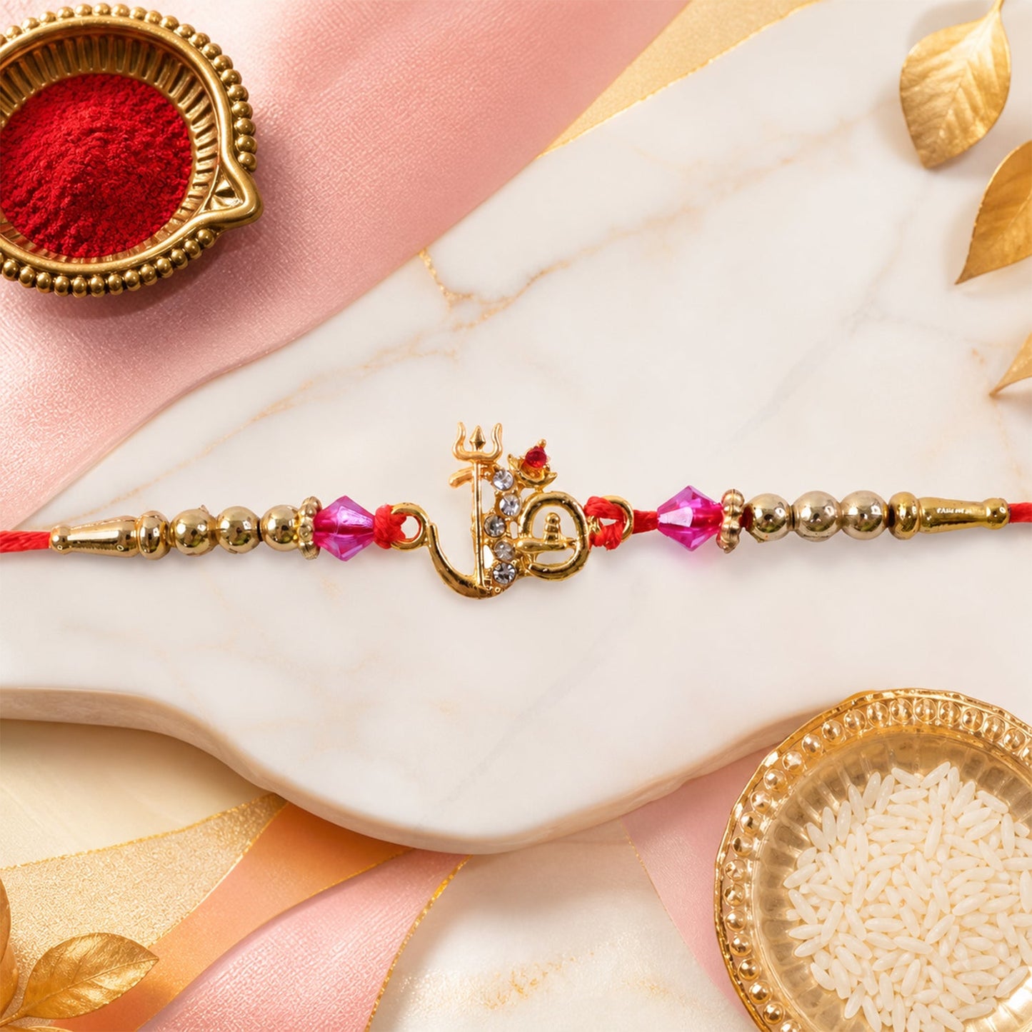 Om Charm Designer Rakhi with Pearl Beaded Traditional Styling