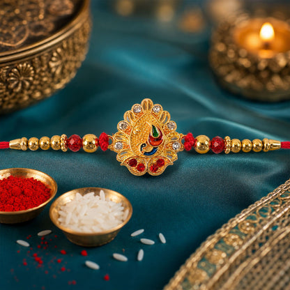 Peacock Kundan Designer Rakhi with Stone Beaded Festive Detail