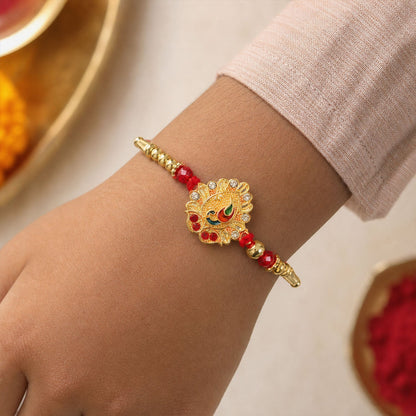 Peacock Kundan Designer Rakhi with Stone Beaded Festive Detail