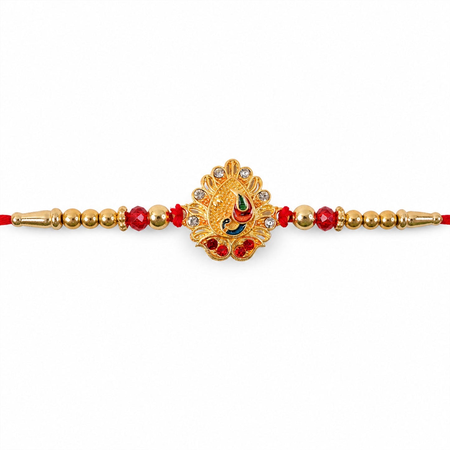 Peacock Kundan Designer Rakhi with Stone Beaded Festive Detail