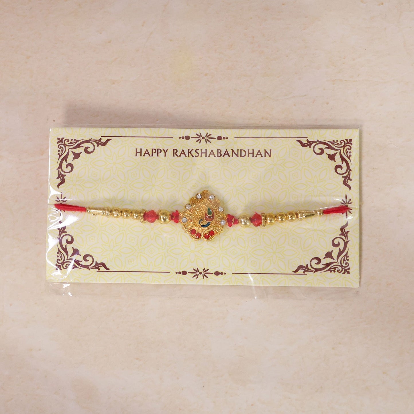 Peacock Kundan Designer Rakhi with Stone Beaded Festive Detail