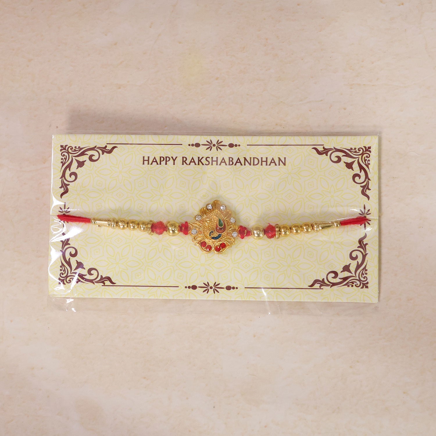 Peacock Kundan Designer Rakhi with Stone Beaded Festive Detail