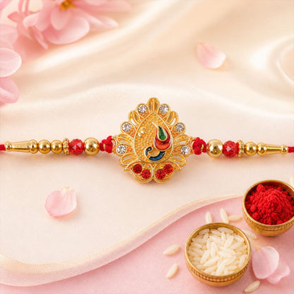 Peacock Kundan Designer Rakhi with Stone Beaded Festive Detail