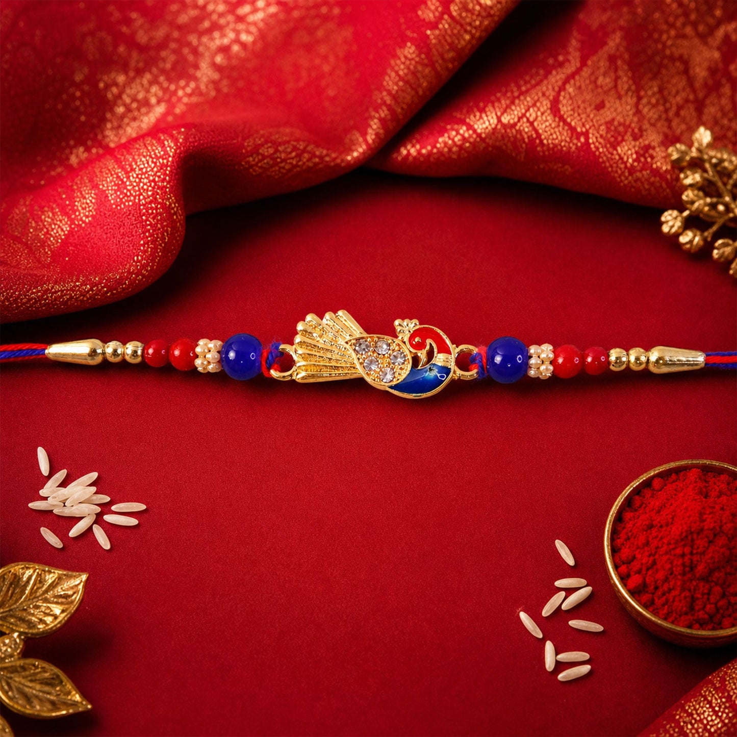 Peacock Charm Designer Rakhi with Beaded Traditional Detailing