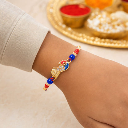 Peacock Charm Designer Rakhi with Beaded Traditional Detailing
