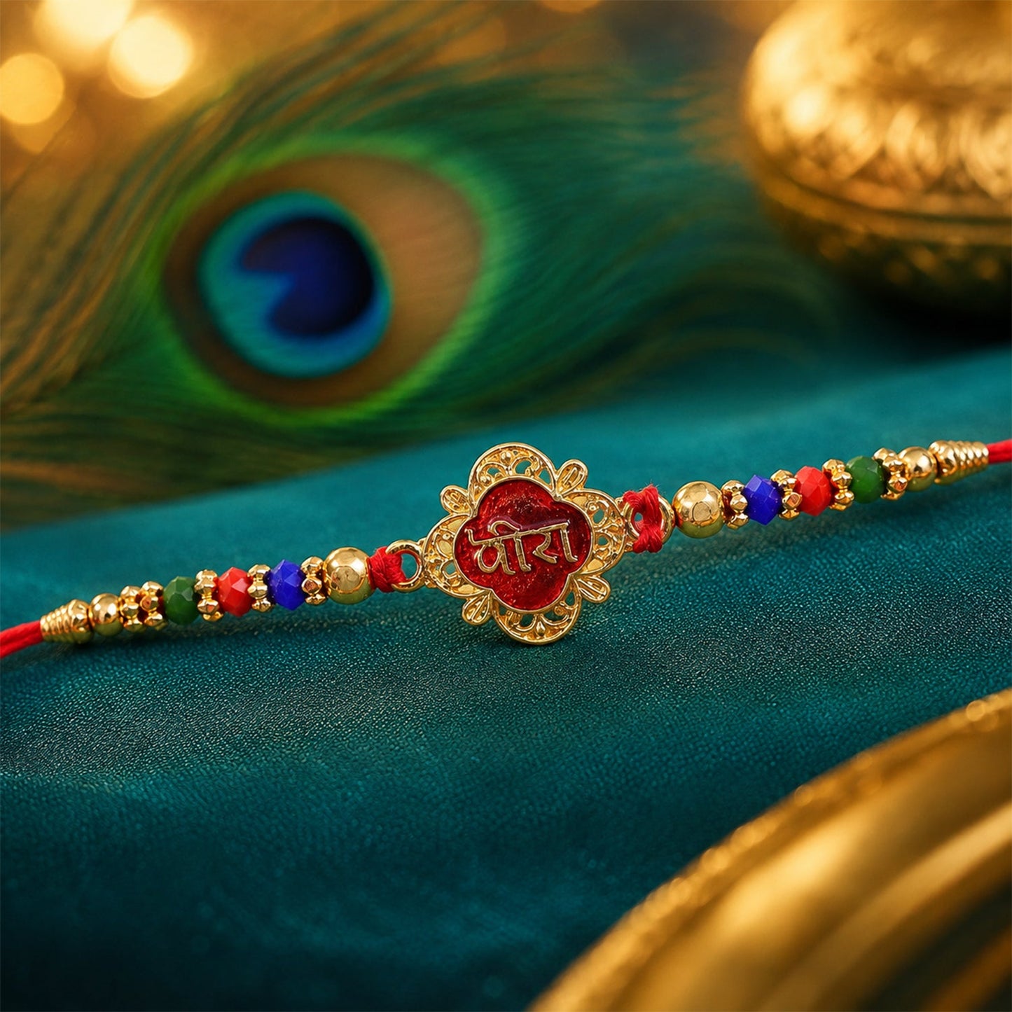 Veera Text Designer Rakhi with Pearl Beaded Traditional Detail