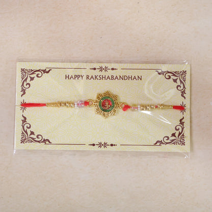 Round Om Motif Designer Rakhi with Beaded Traditional Detail