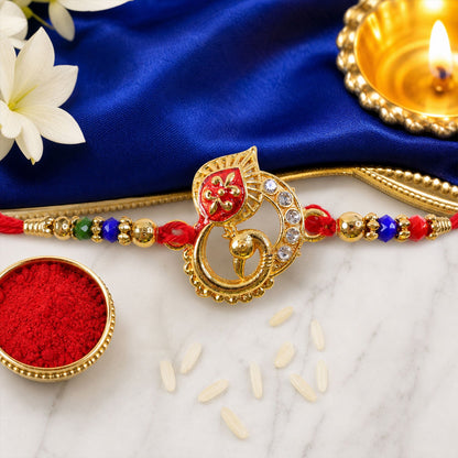 Peacock Designer Rakhi with Pearl Beaded Festive Detailing