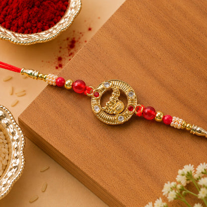 Round Krishna Designer Rakhi with Pearl Beaded Festive Detail