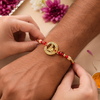 Round Krishna Designer Rakhi with Pearl Beaded Festive Detail