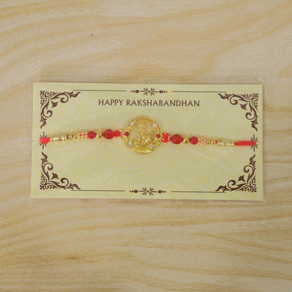 Round Krishna Designer Rakhi with Pearl Beaded Festive Detail