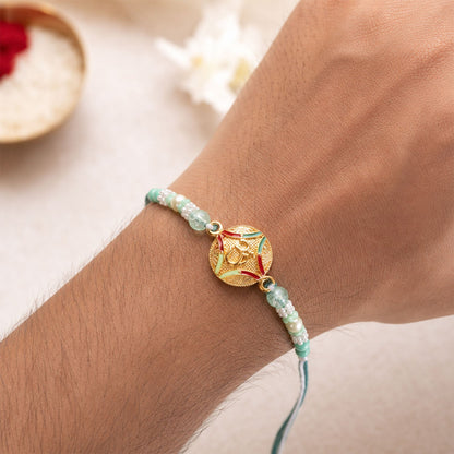 Om Kundan Designer Rakhi with Pearl Beaded Traditional Detail