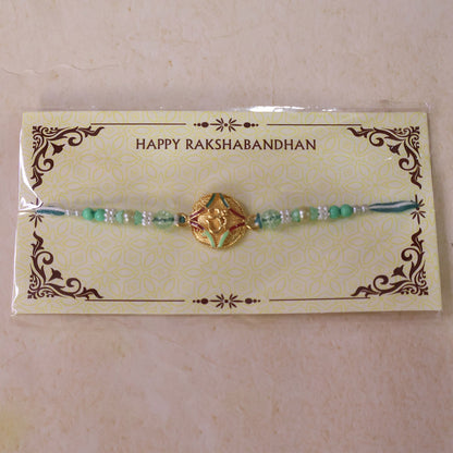 Om Kundan Designer Rakhi with Pearl Beaded Traditional Detail
