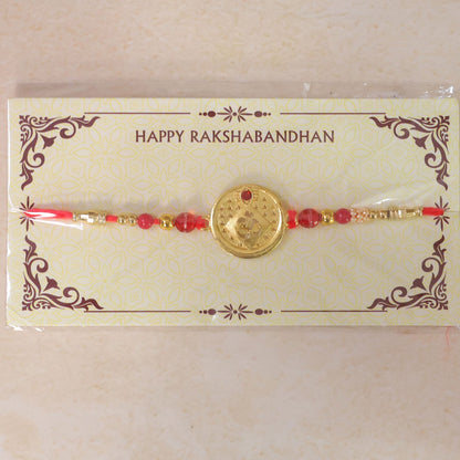Round Om Coin Designer Rakhi with Stone Beaded Festive Detail