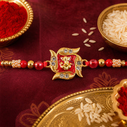 Ganesha Motif Designer Rakhi with Stone Beaded Festive Detail