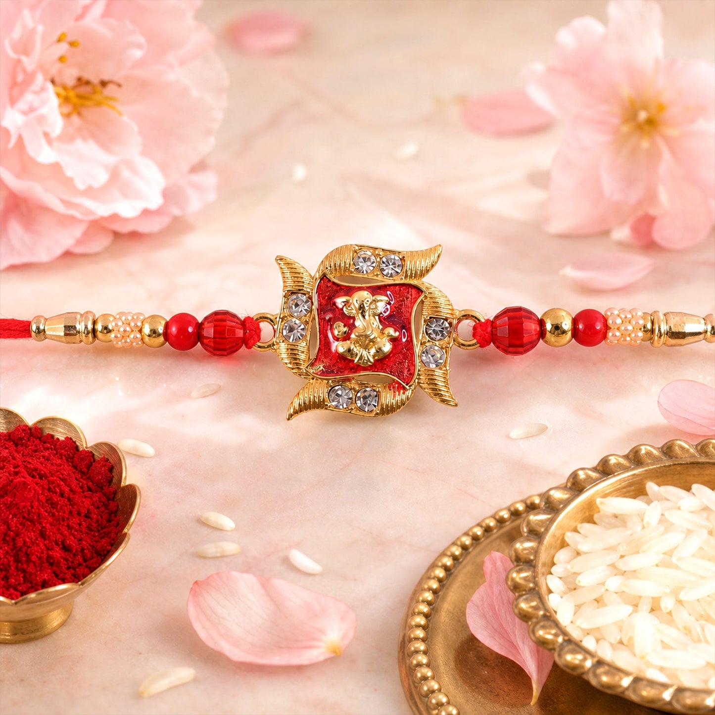 Ganesha Motif Designer Rakhi with Stone Beaded Festive Detail