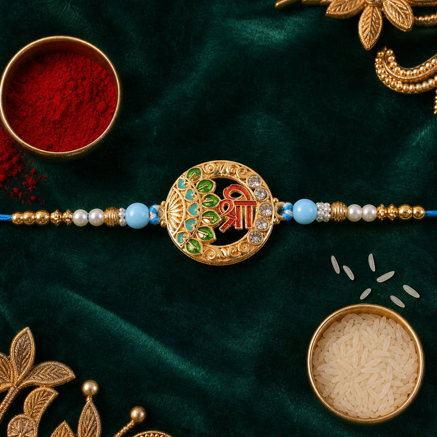 Shree Motif Designer Rakhi with Pearl Beaded Traditional Detail