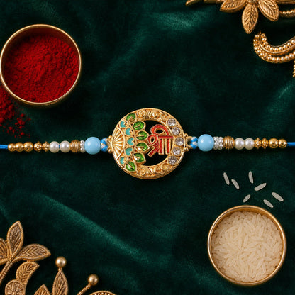 Shree Motif Designer Rakhi with Pearl Beaded Traditional Detail