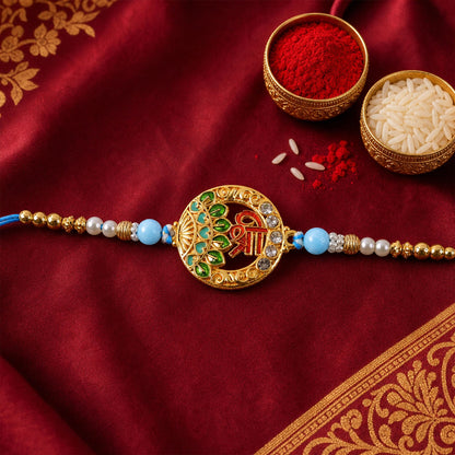 Shree Motif Designer Rakhi with Pearl Beaded Traditional Detail
