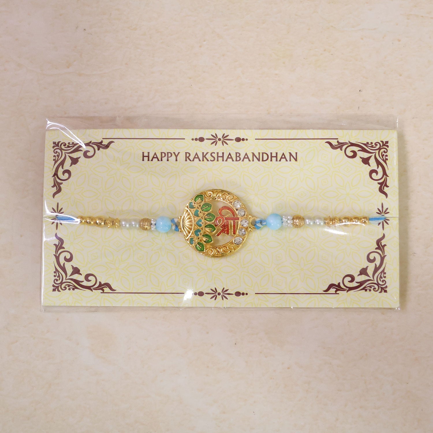 Shree Motif Designer Rakhi with Pearl Beaded Traditional Detail