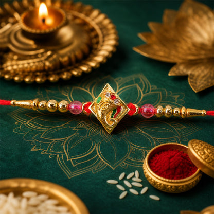 Ganesha motif Designer Rakhi with Beaded Festive Detailing Style