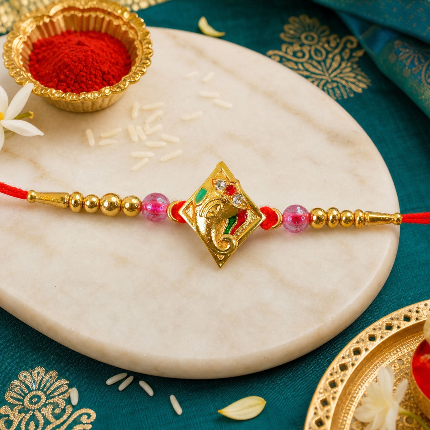 Ganesha motif Designer Rakhi with Beaded Festive Detailing Style