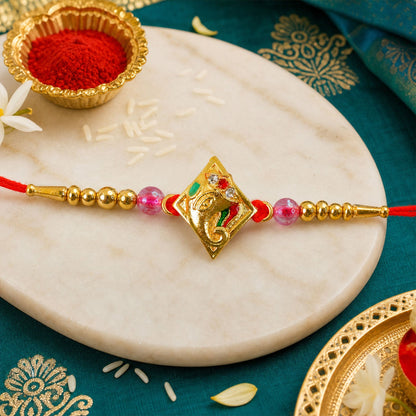 Ganesha motif Designer Rakhi with Beaded Festive Detailing Style
