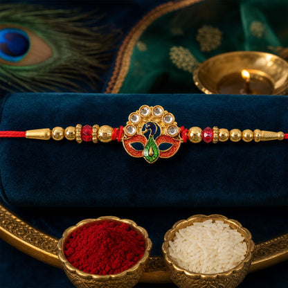 Floral Peacock Designer Rakhi with Stone Beaded Festive Detail
