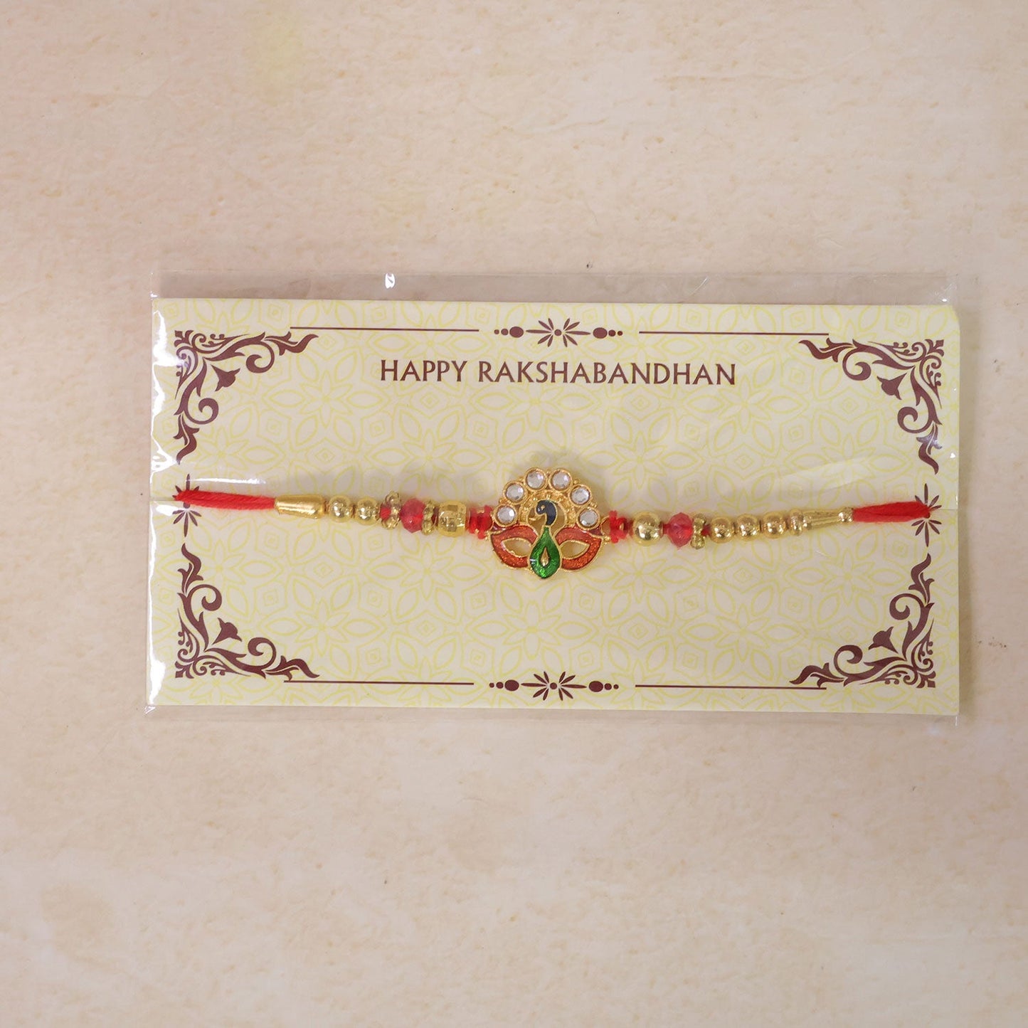 Floral Peacock Designer Rakhi with Stone Beaded Festive Detail