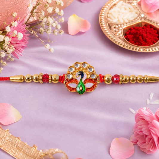 Floral Peacock Designer Rakhi with Stone Beaded Festive Detail